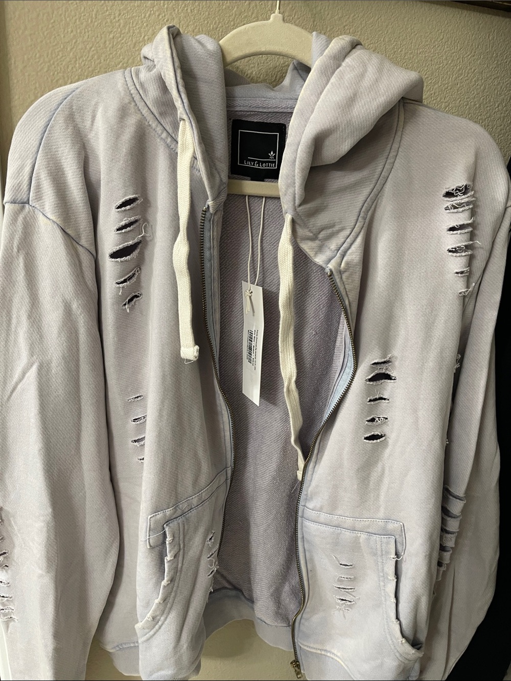 Lily & Lottie Presley Distressed Zip Jacket - Grey Skies